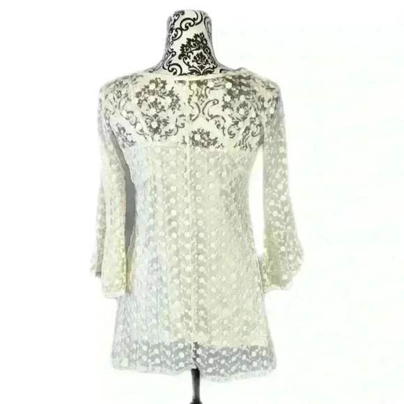 NWT Adorn Floral Lace Ivory Tunic Top S – Romantic Bell Sleeve Boho Blouse - Picture 9 of 9